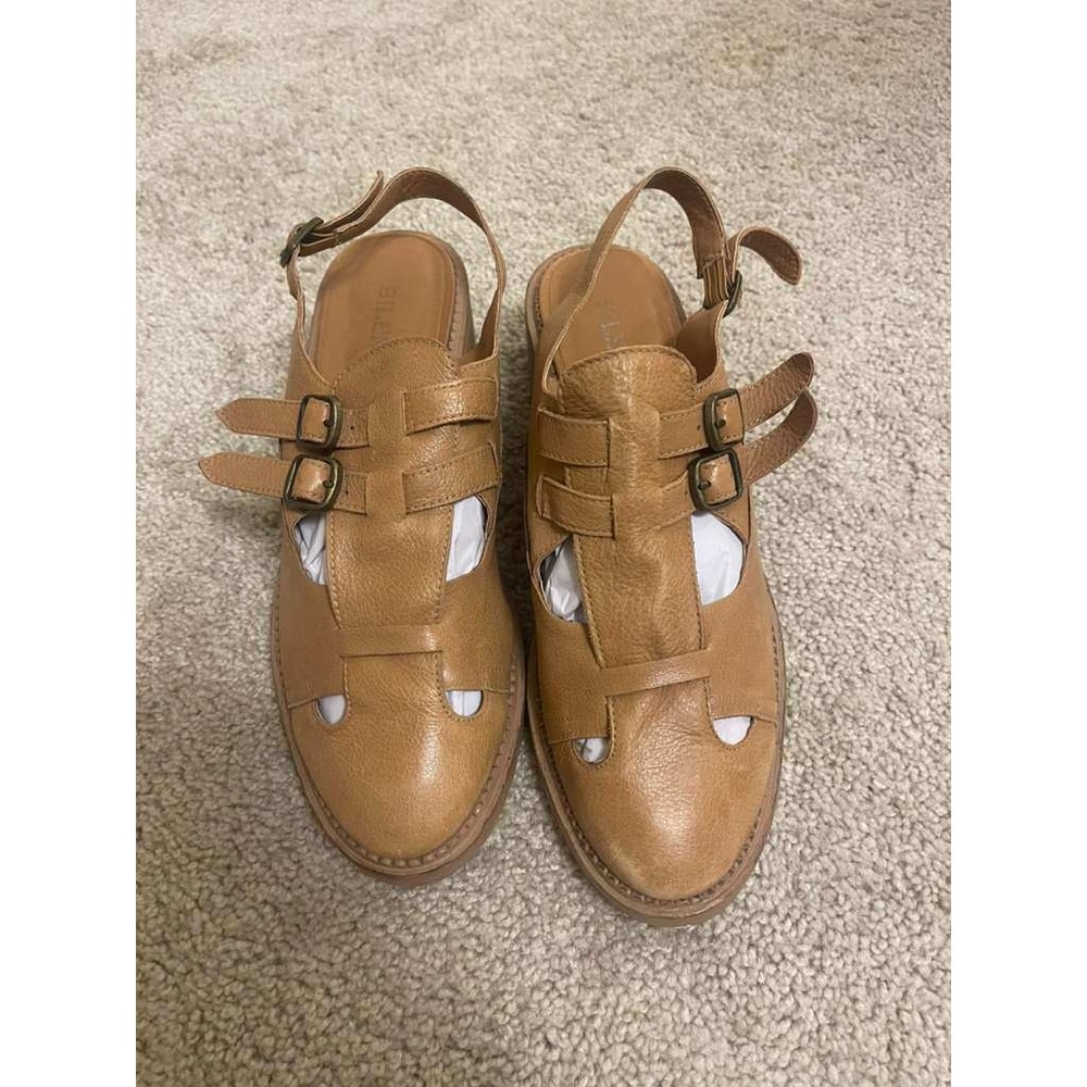 Silent D Tan Leather‎ Caged Fisherman Slingback Block Heel Sandals Size 40